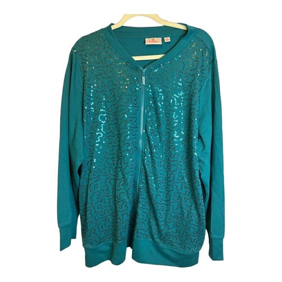 Quacker Factory Sweatshirt Women's Size 2X Sequins Green‎ - Picture 1 of 4